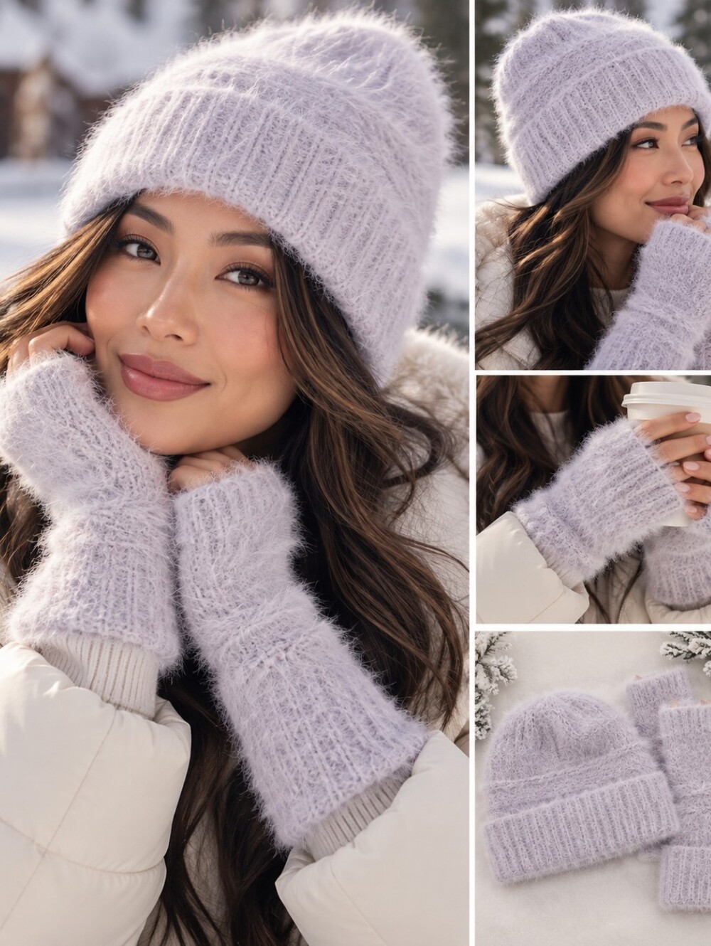 BCBGenerationwomens Lilac Fuzzy Hat And Arm Warmers Set